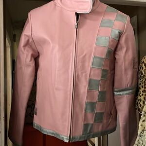 🎀🌸🌼 FAUX FUR & FAUX PINK & GRAY LEATHER JACKET